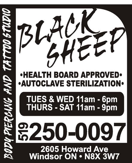 Black Sheep Piercing & Tattoo Studios (519-250-0097) - Display Ad. Enlarge