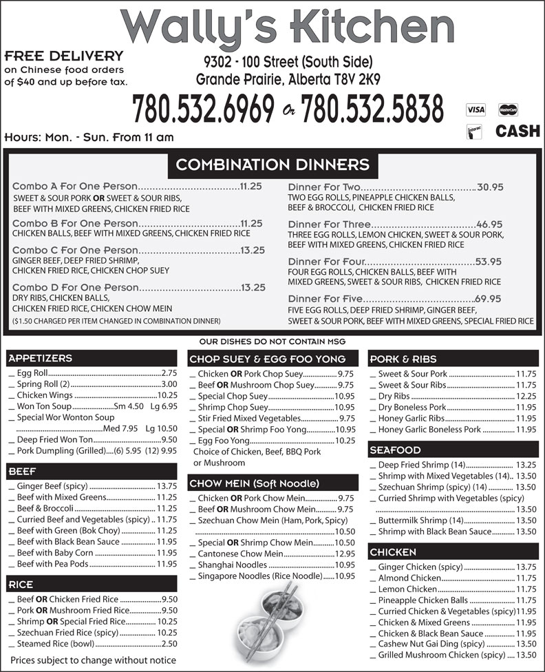 Wally's Kitchen 9302 100 St, Grande Prairie, AB